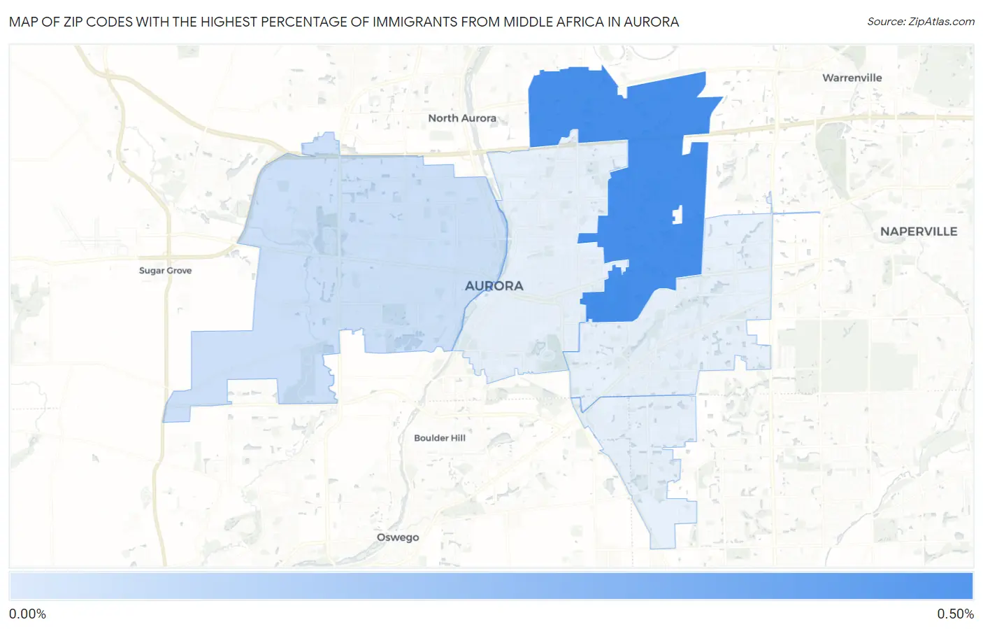 Zip Codes with the Highest Percentage of Immigrants from Middle Africa in Aurora Map