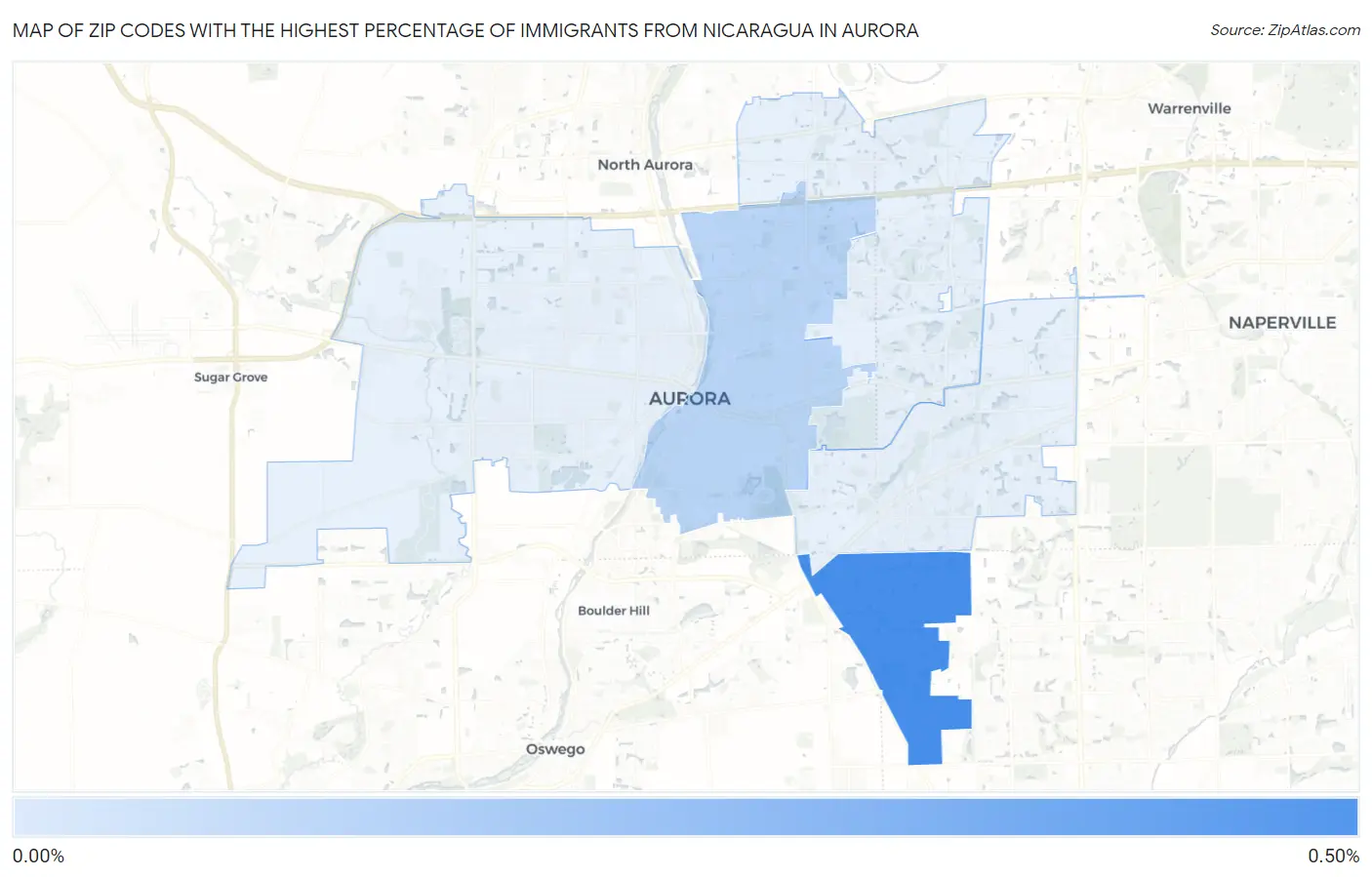 Zip Codes with the Highest Percentage of Immigrants from Nicaragua in Aurora Map