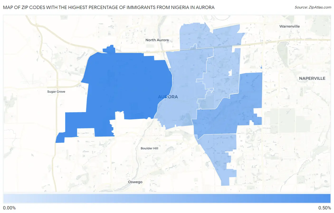 Zip Codes with the Highest Percentage of Immigrants from Nigeria in Aurora Map