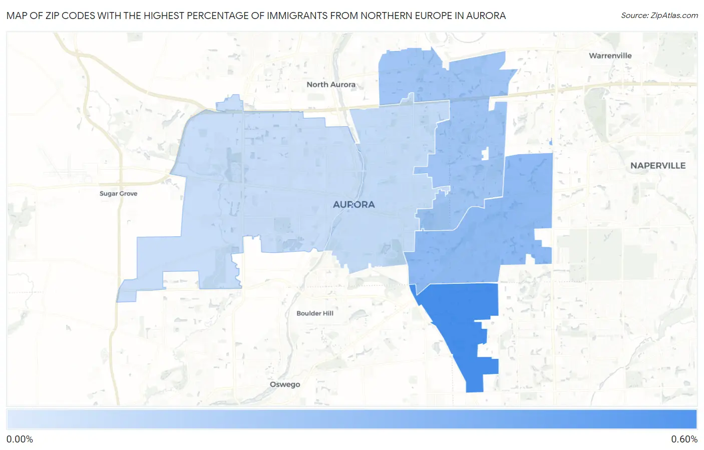 Zip Codes with the Highest Percentage of Immigrants from Northern Europe in Aurora Map