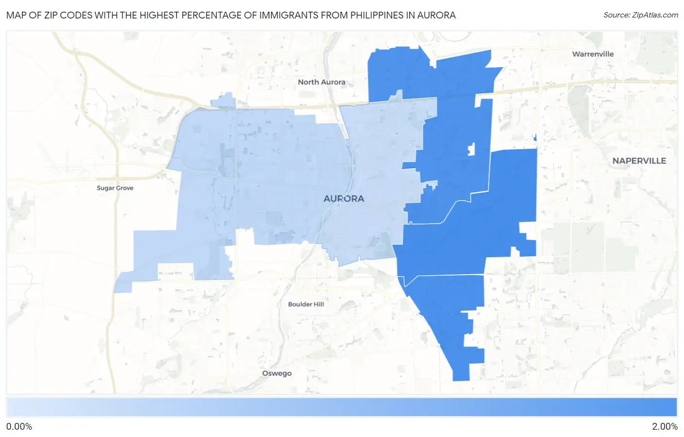 Zip Codes with the Highest Percentage of Immigrants from Philippines in Aurora Map