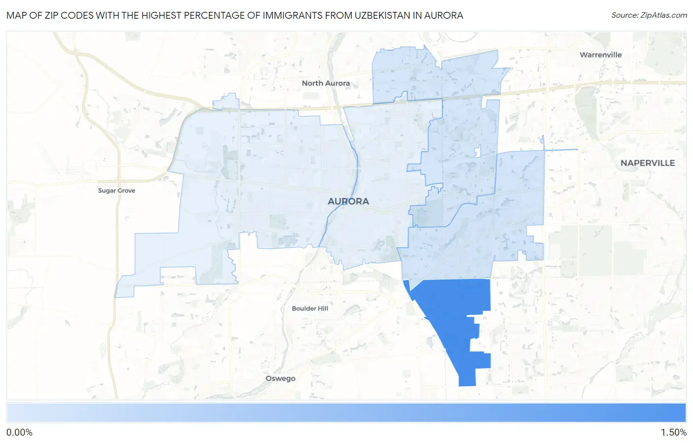 Zip Codes with the Highest Percentage of Immigrants from Uzbekistan in Aurora Map