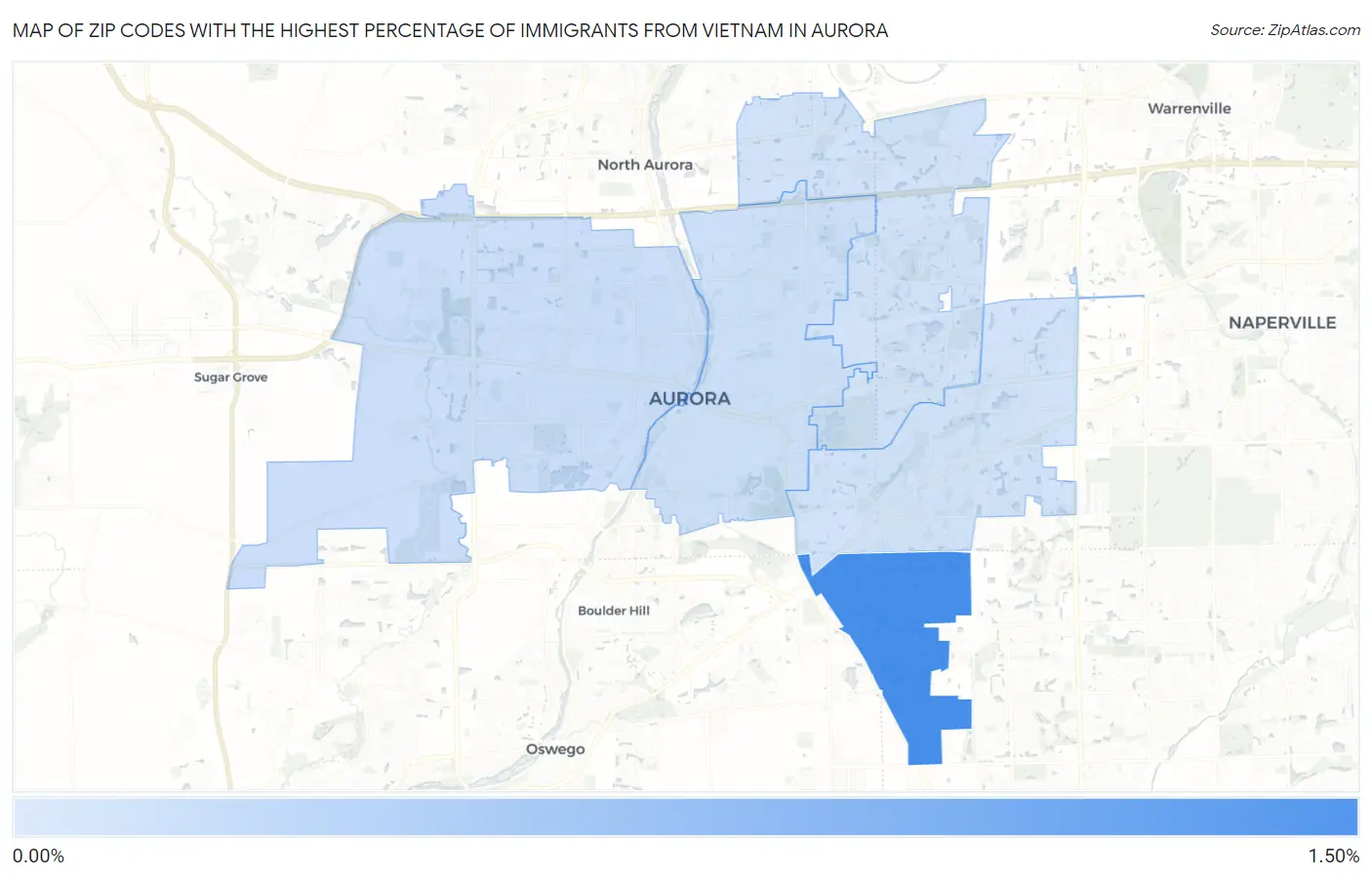 Zip Codes with the Highest Percentage of Immigrants from Vietnam in Aurora Map
