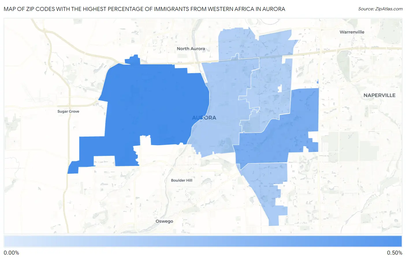 Zip Codes with the Highest Percentage of Immigrants from Western Africa in Aurora Map