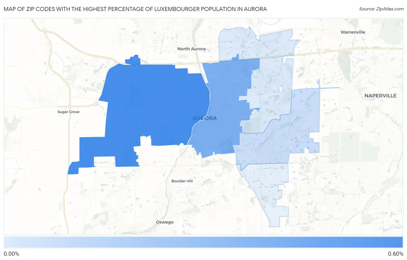 Zip Codes with the Highest Percentage of Luxembourger Population in Aurora Map