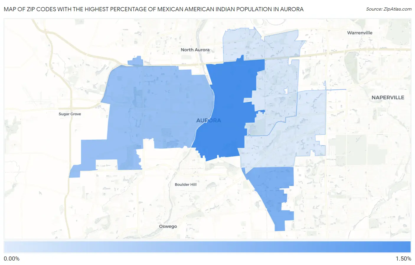 Zip Codes with the Highest Percentage of Mexican American Indian Population in Aurora Map