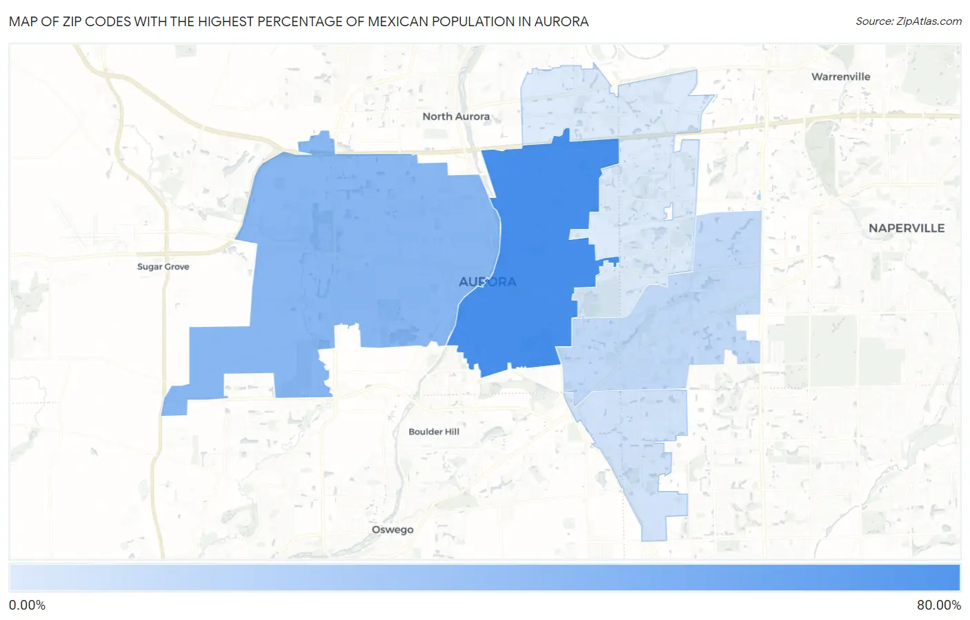 Zip Codes with the Highest Percentage of Mexican Population in Aurora Map