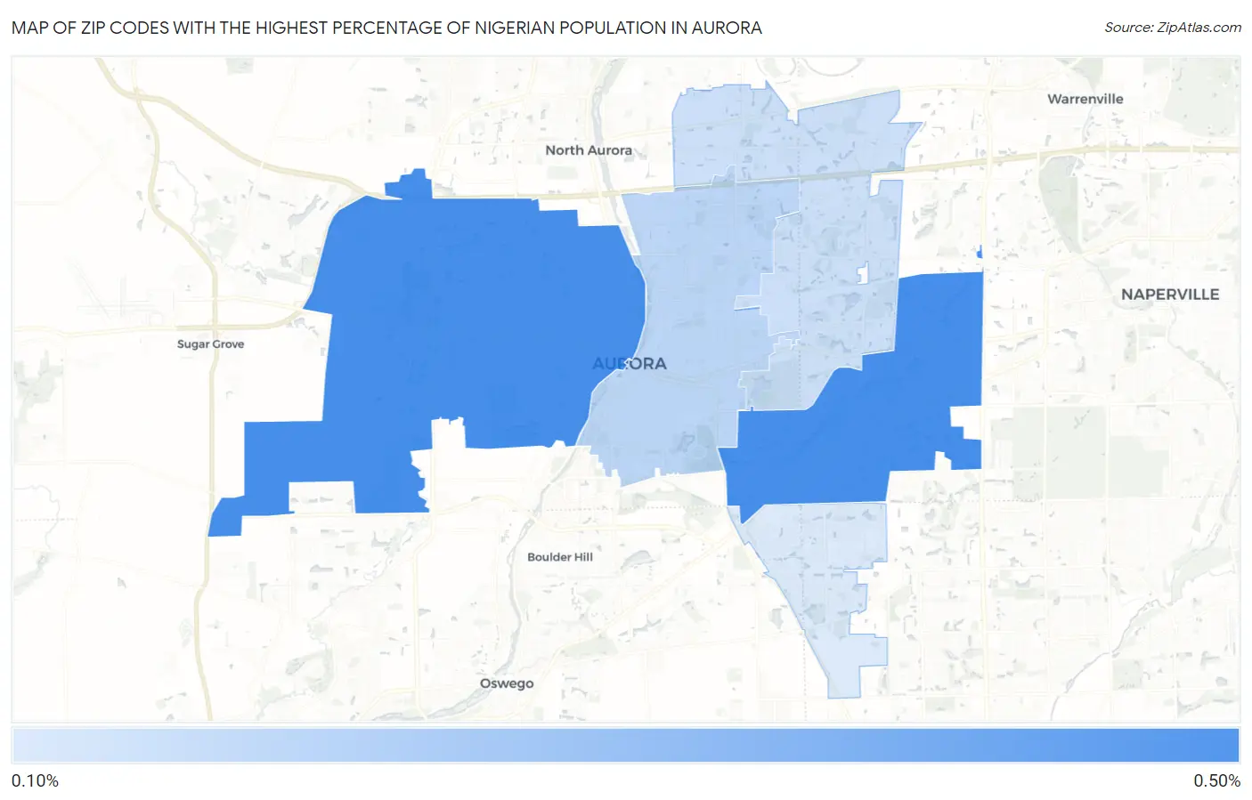 Zip Codes with the Highest Percentage of Nigerian Population in Aurora Map