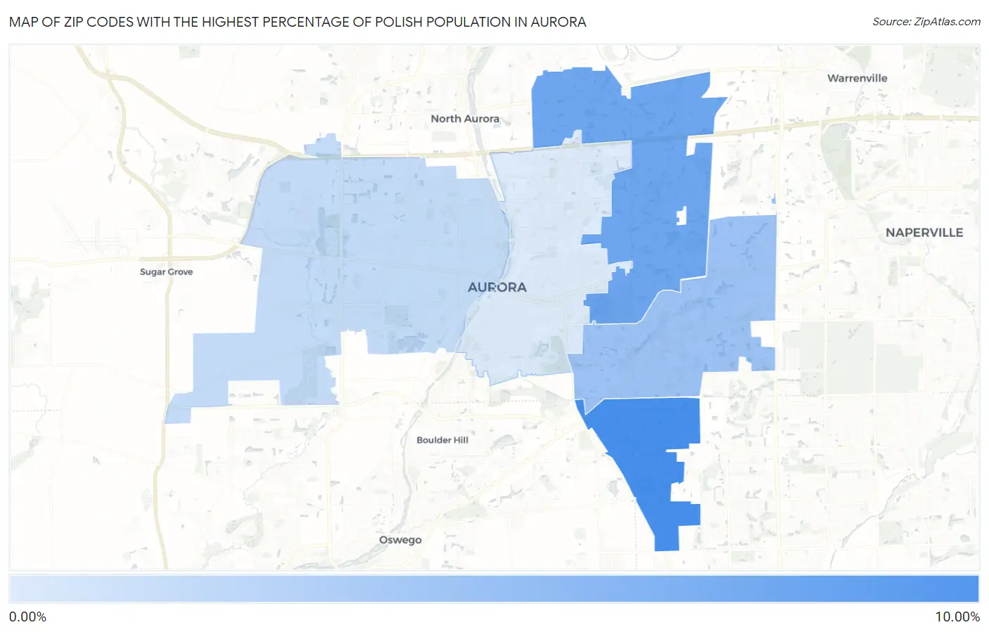 Zip Codes with the Highest Percentage of Polish Population in Aurora Map