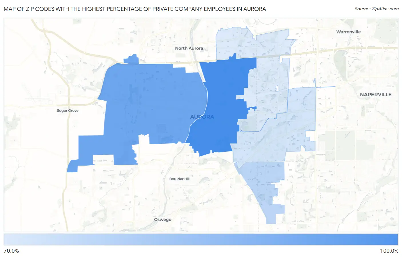 Zip Codes with the Highest Percentage of Private Company Employees in Aurora Map