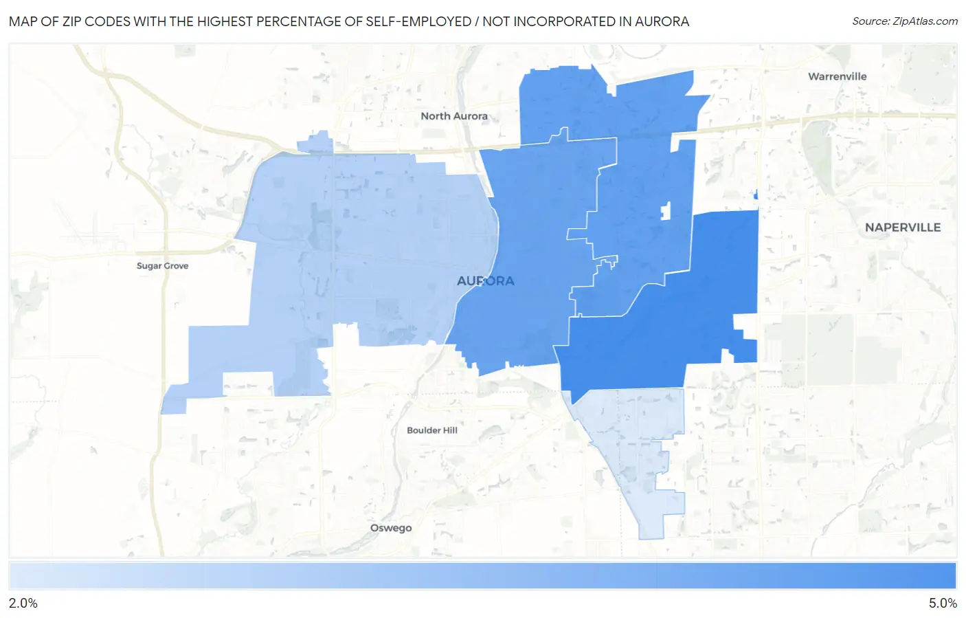 Zip Codes with the Highest Percentage of Self-Employed / Not Incorporated in Aurora Map