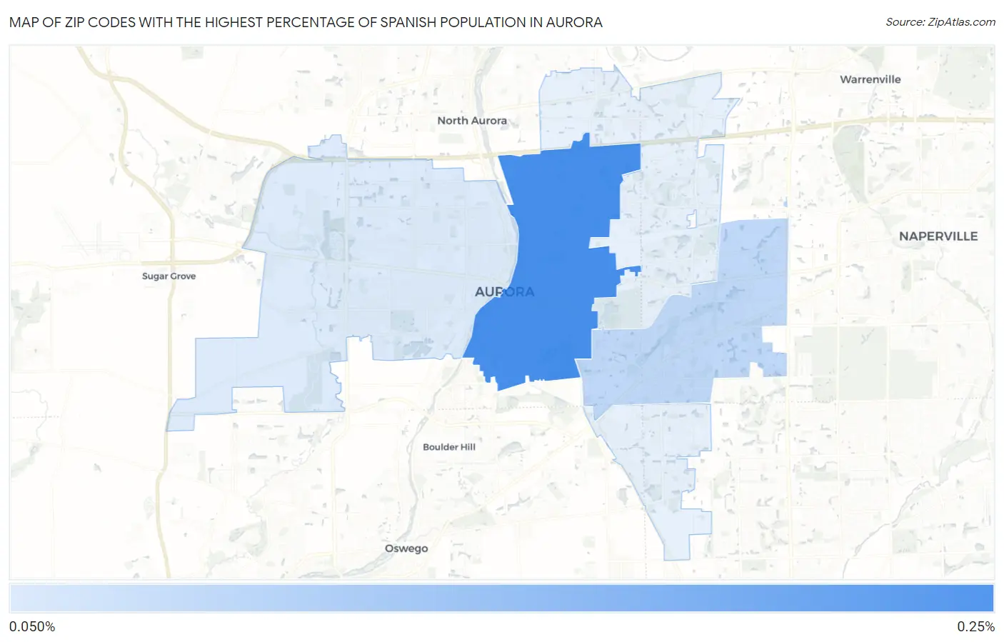 Zip Codes with the Highest Percentage of Spanish Population in Aurora Map