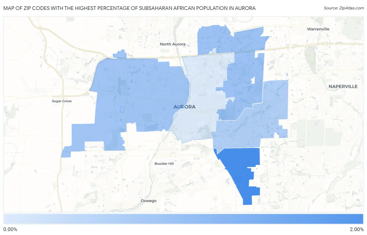 Zip Codes with the Highest Percentage of Subsaharan African Population in Aurora Map