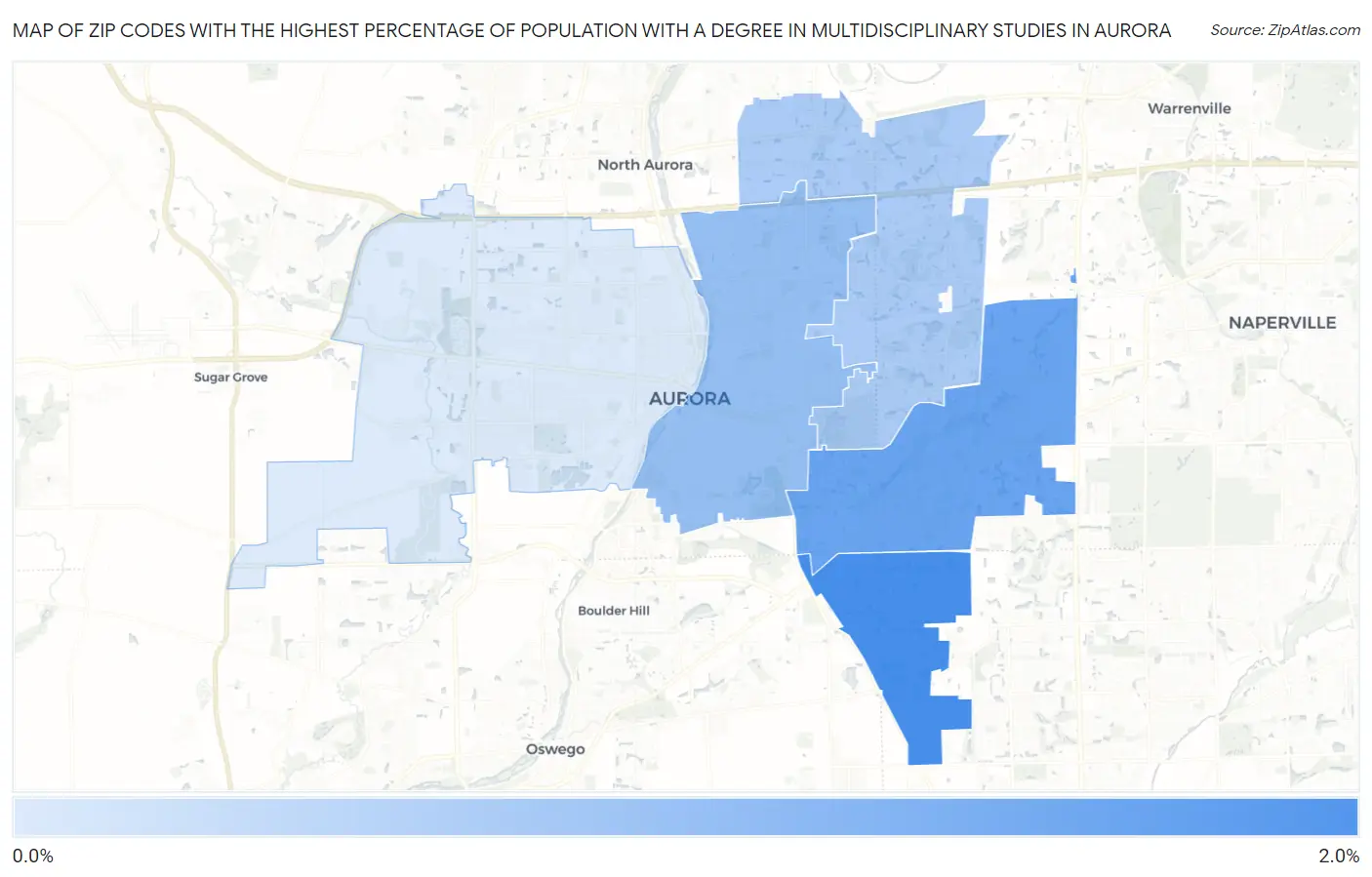 Zip Codes with the Highest Percentage of Population with a Degree in Multidisciplinary Studies in Aurora Map