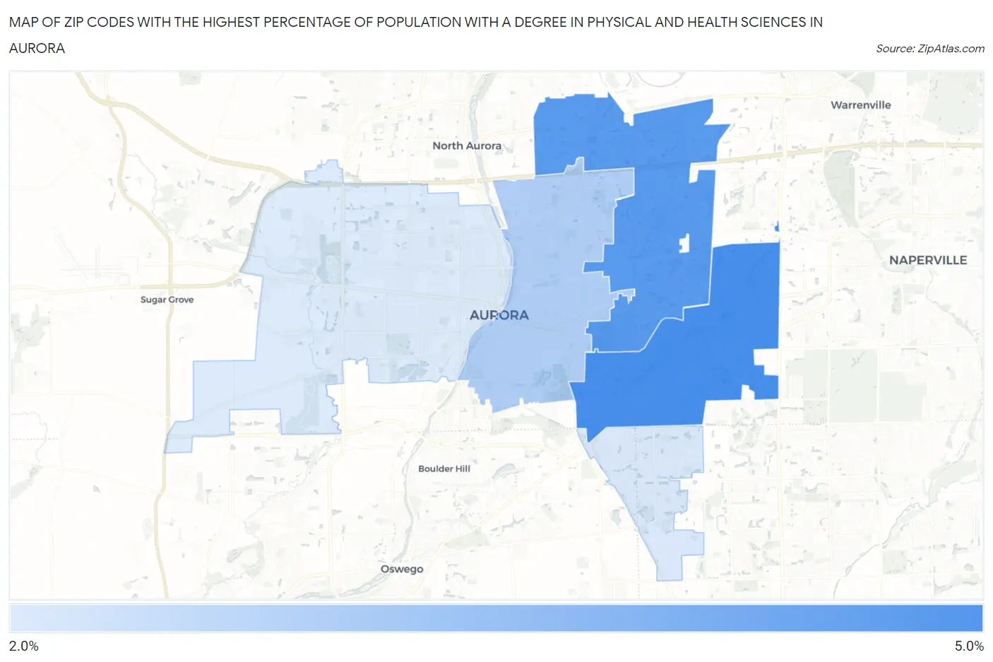 Zip Codes with the Highest Percentage of Population with a Degree in Physical and Health Sciences in Aurora Map