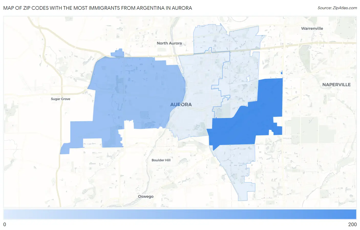 Zip Codes with the Most Immigrants from Argentina in Aurora Map