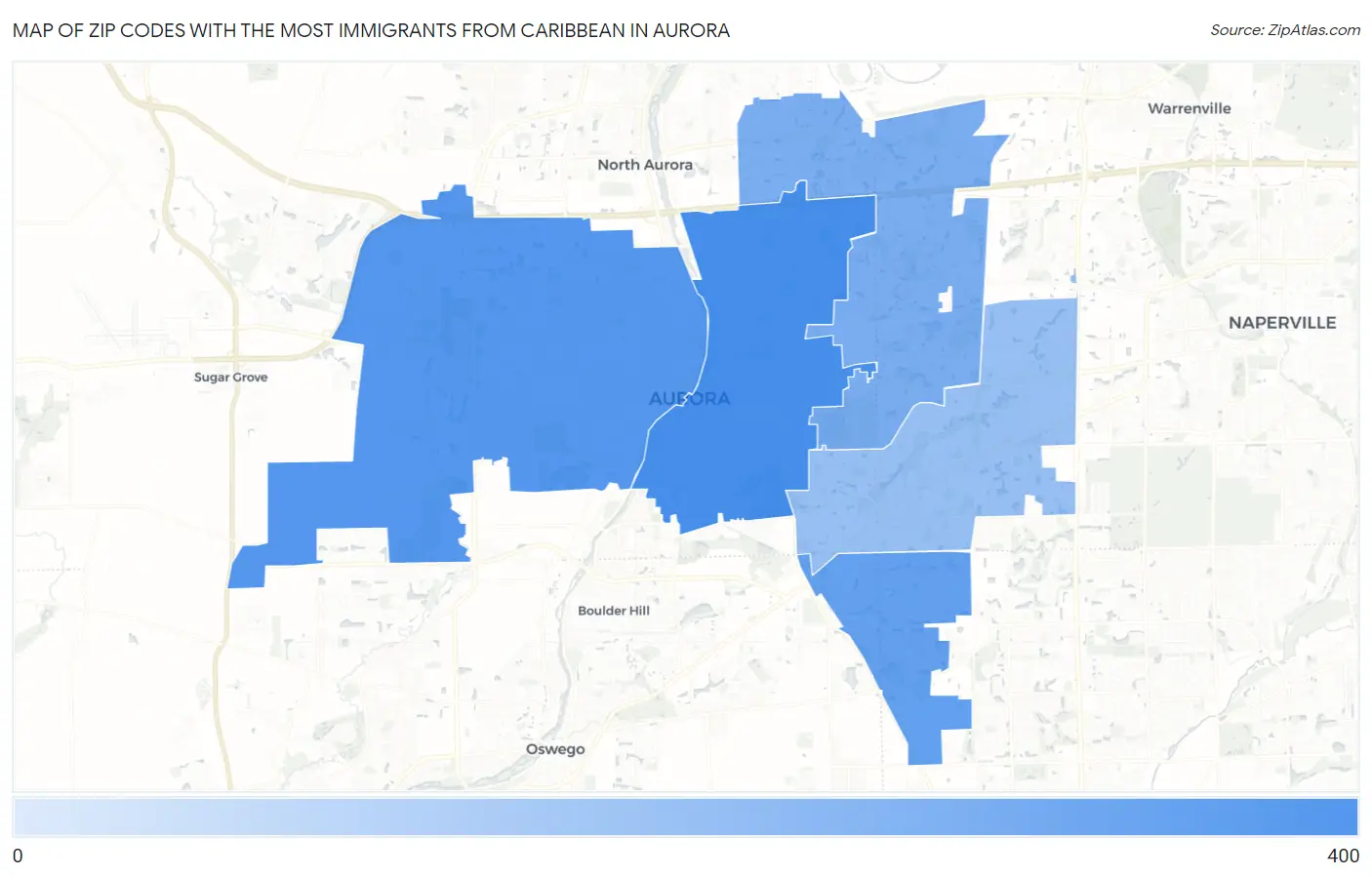 Zip Codes with the Most Immigrants from Caribbean in Aurora Map