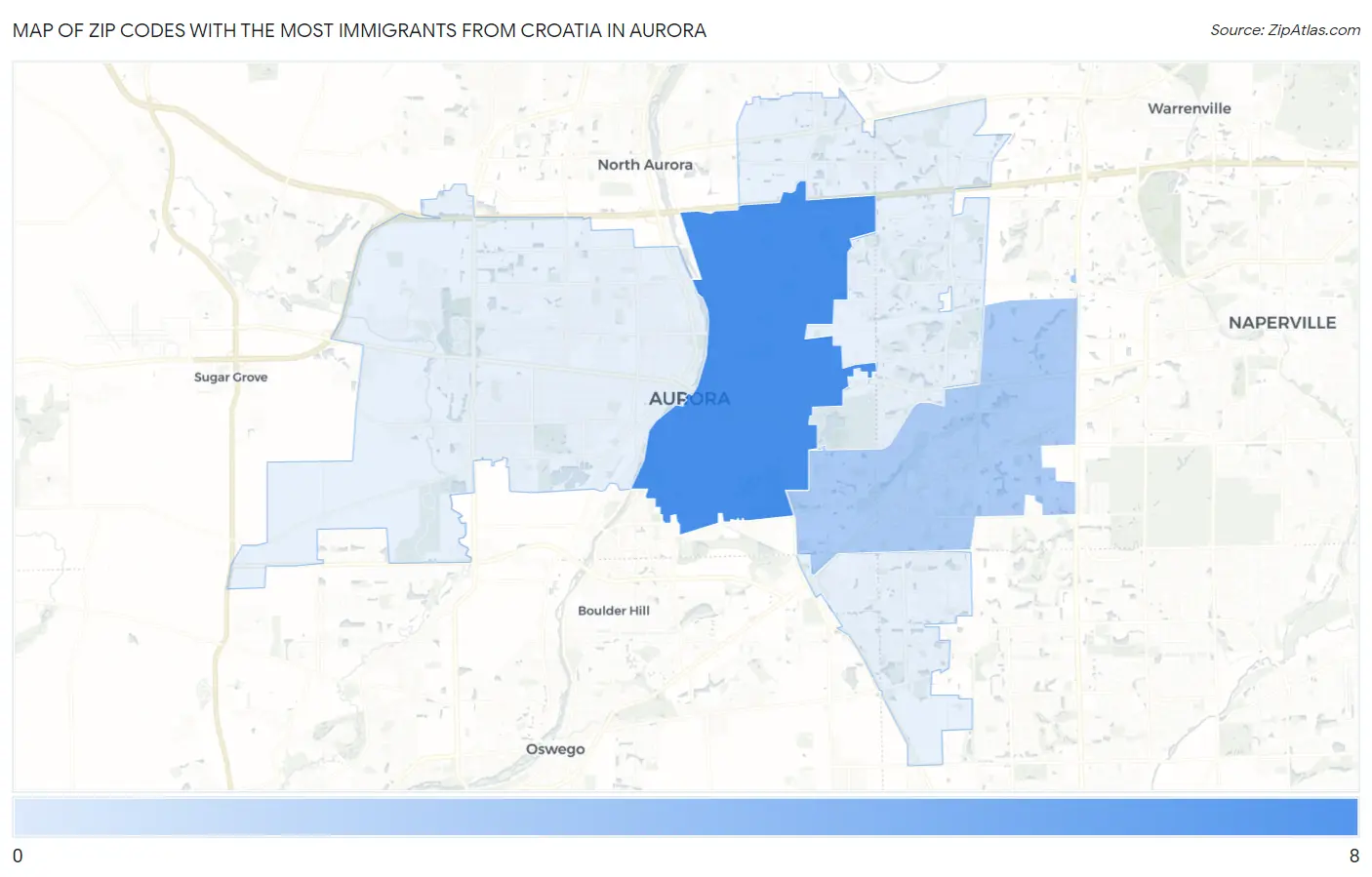Zip Codes with the Most Immigrants from Croatia in Aurora Map