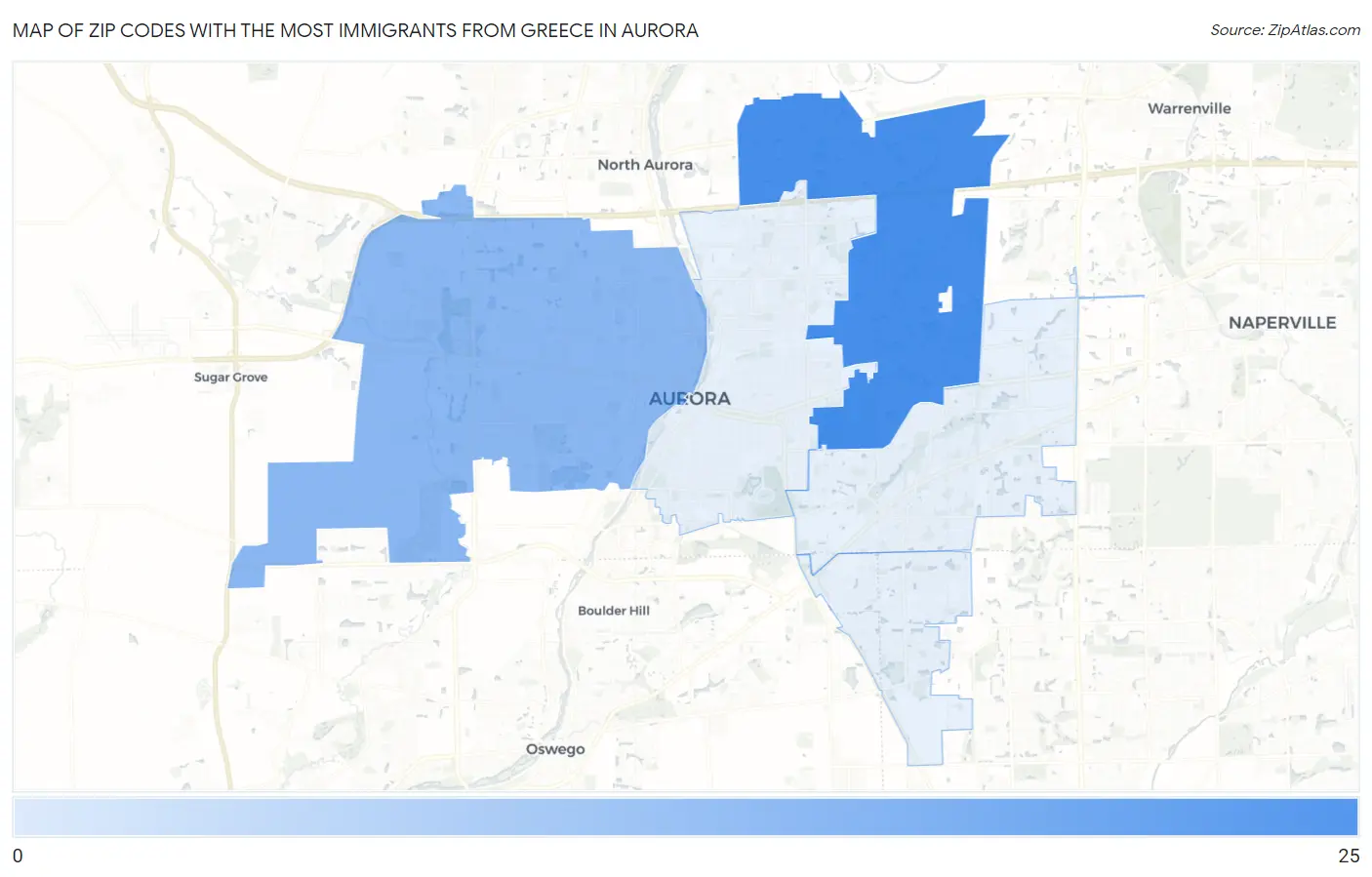 Zip Codes with the Most Immigrants from Greece in Aurora Map