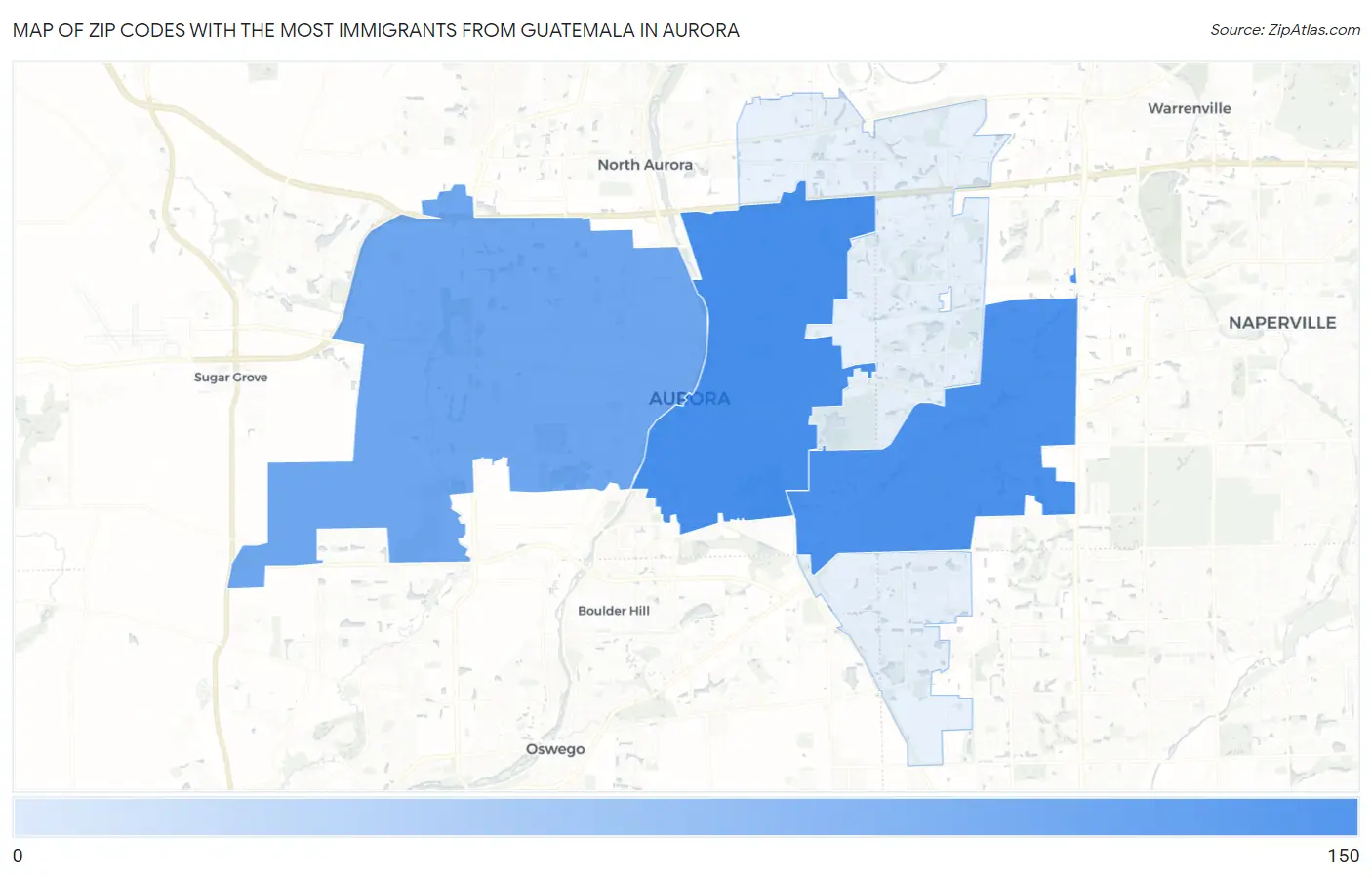 Zip Codes with the Most Immigrants from Guatemala in Aurora Map