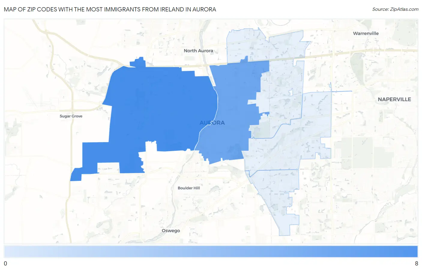 Zip Codes with the Most Immigrants from Ireland in Aurora Map