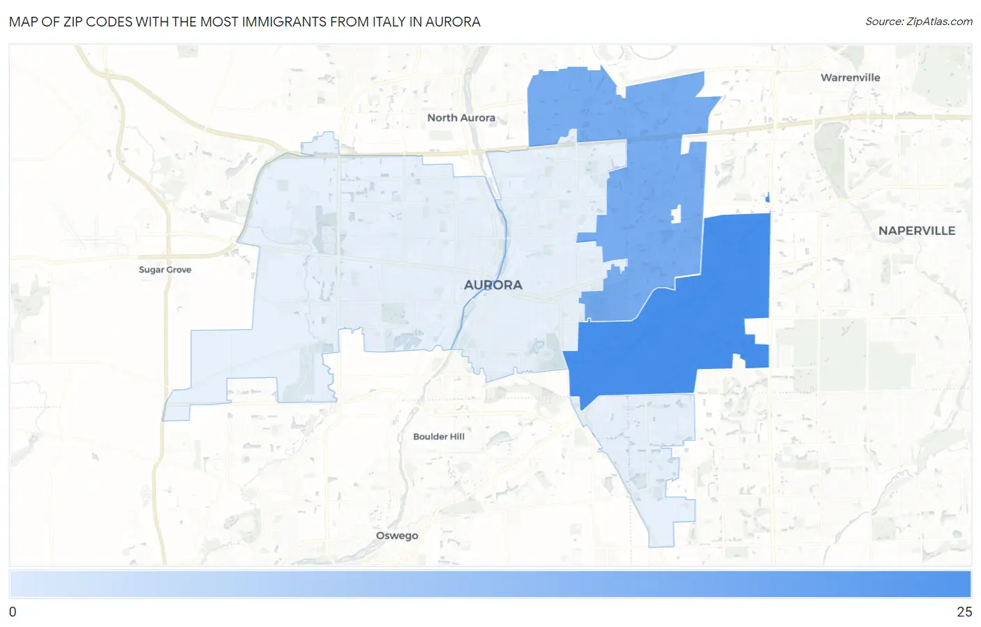 Zip Codes with the Most Immigrants from Italy in Aurora Map