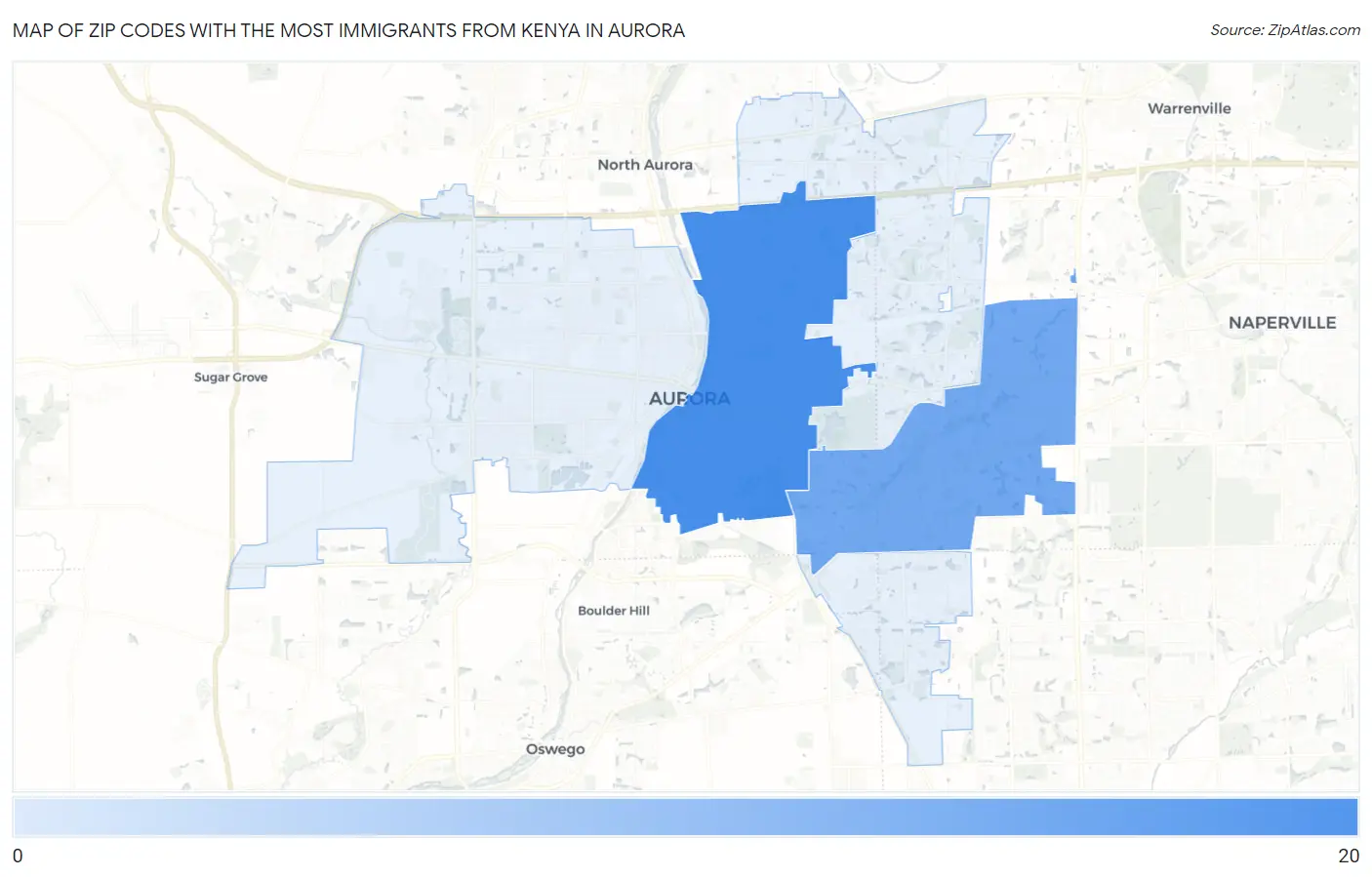 Zip Codes with the Most Immigrants from Kenya in Aurora Map