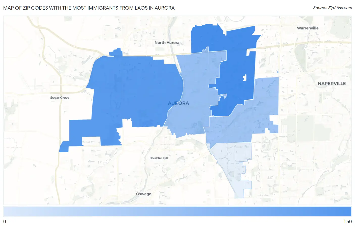 Zip Codes with the Most Immigrants from Laos in Aurora Map