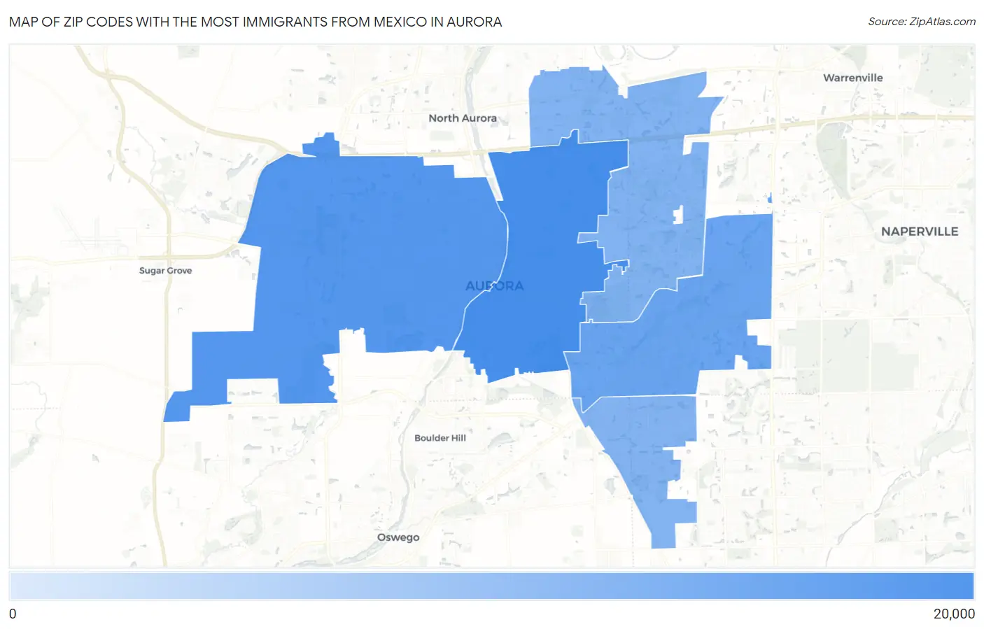 Zip Codes with the Most Immigrants from Mexico in Aurora Map
