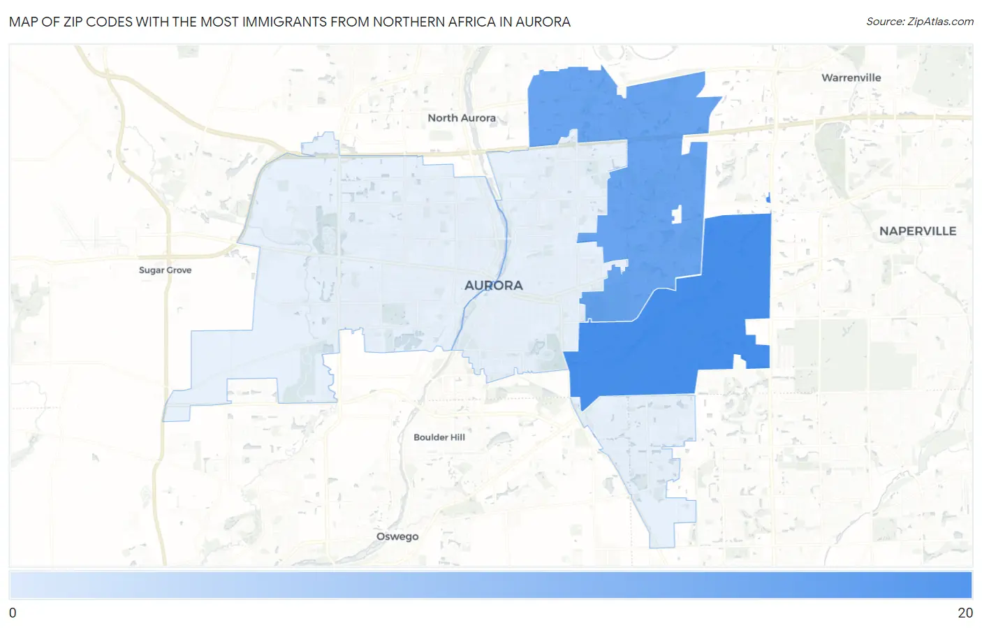 Zip Codes with the Most Immigrants from Northern Africa in Aurora Map