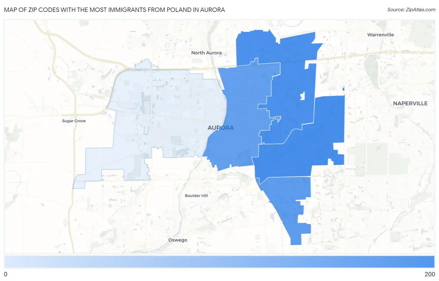 Zip Codes with the Most Immigrants from Poland in Aurora Map