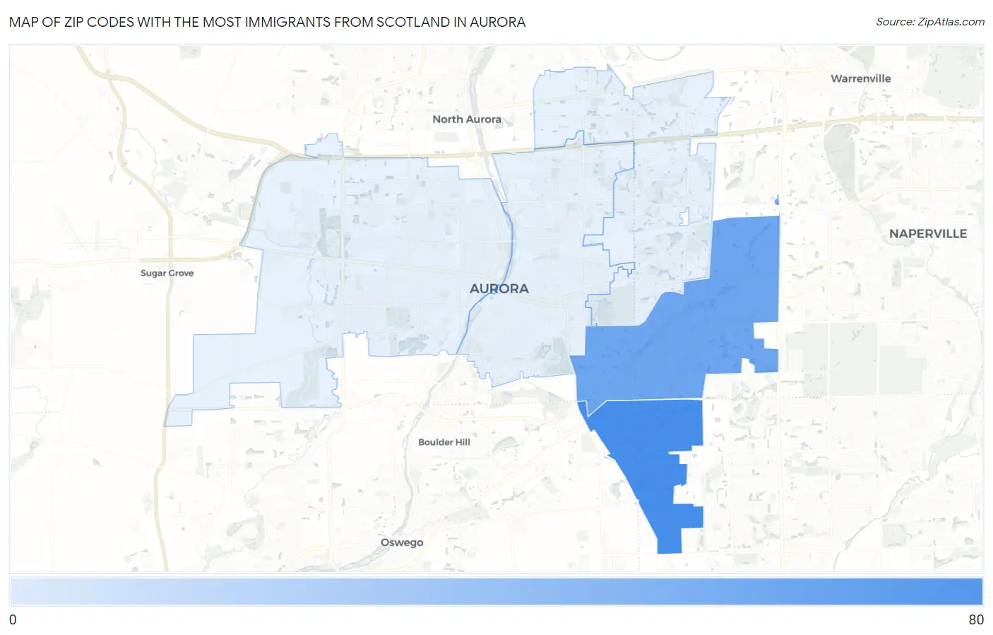 Zip Codes with the Most Immigrants from Scotland in Aurora Map