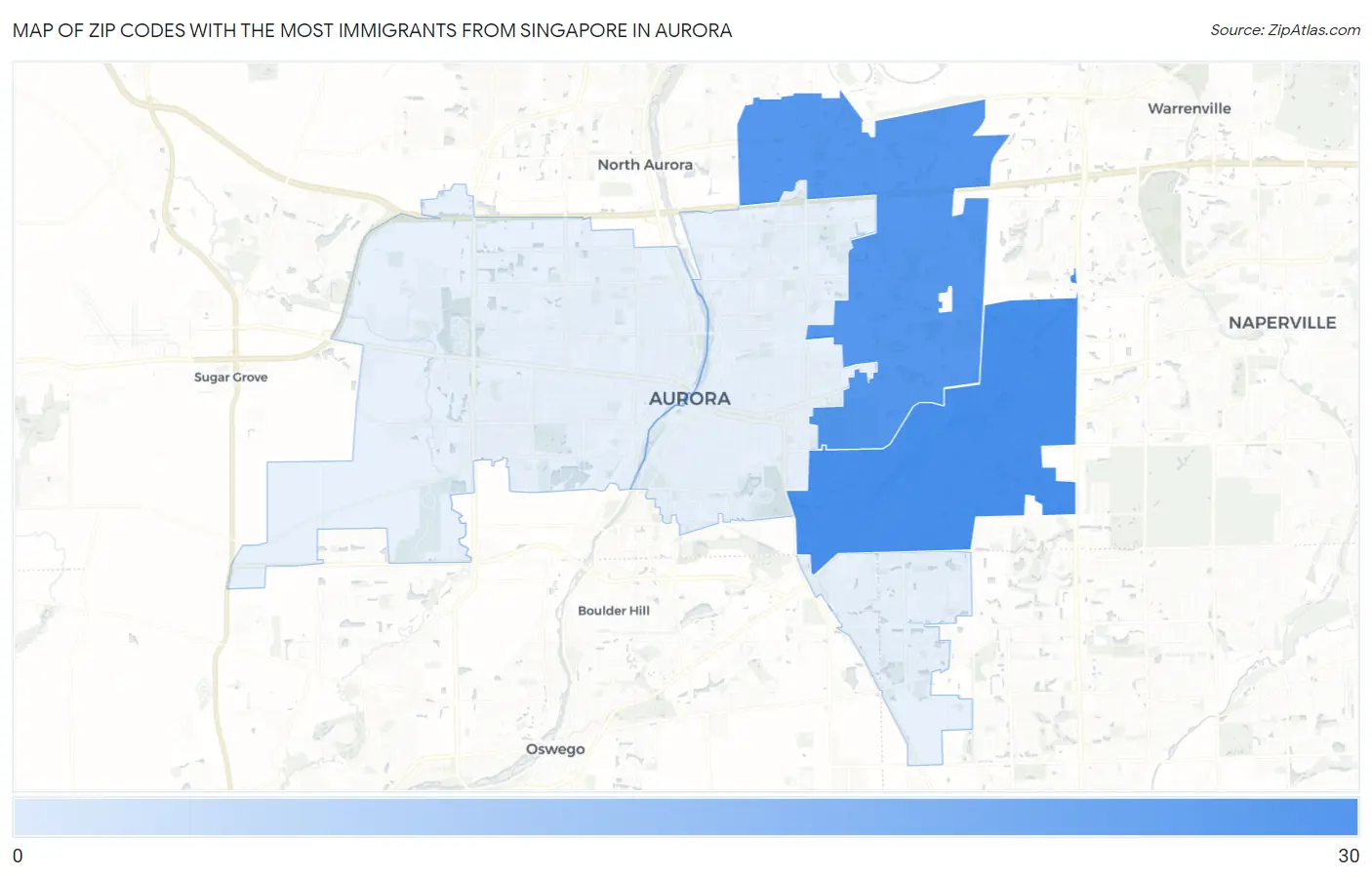 Zip Codes with the Most Immigrants from Singapore in Aurora Map