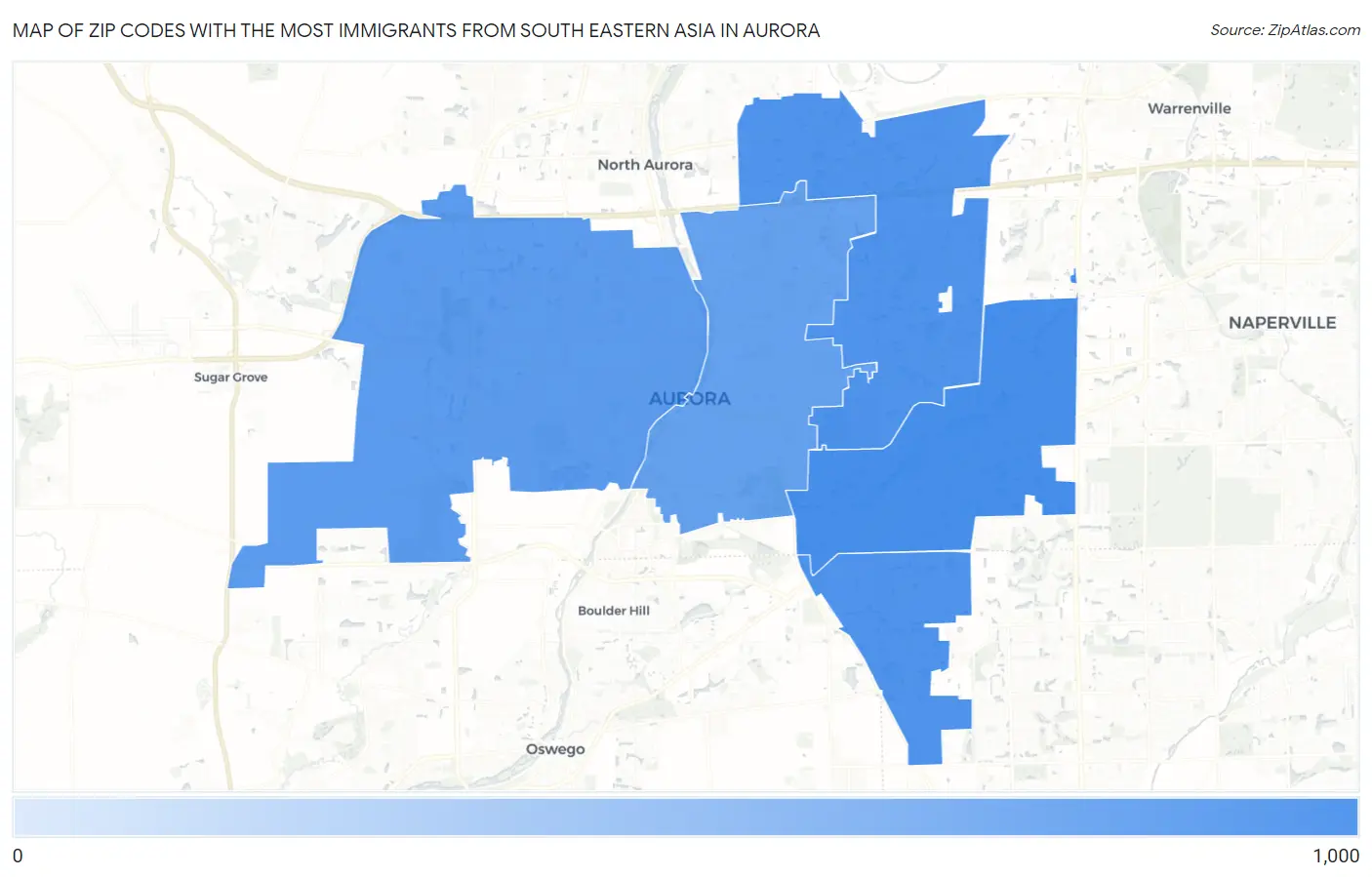 Zip Codes with the Most Immigrants from South Eastern Asia in Aurora Map