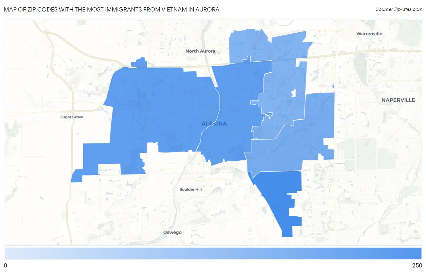 Zip Codes with the Most Immigrants from Vietnam in Aurora Map