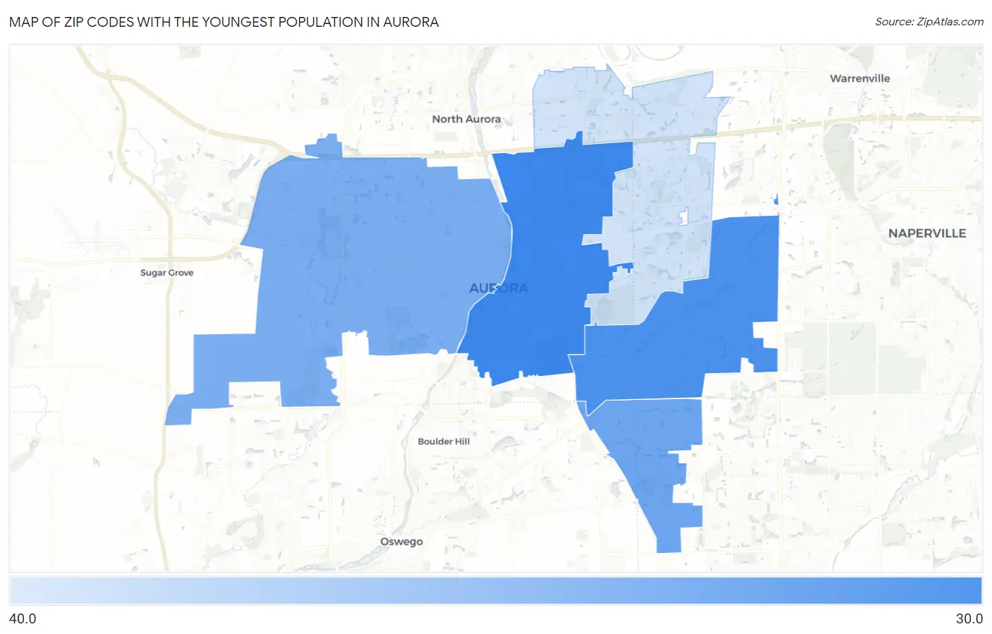 Zip Codes with the Youngest Population in Aurora Map