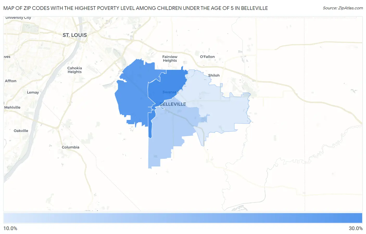 Zip Codes with the Highest Poverty Level Among Children Under the Age of 5 in Belleville Map