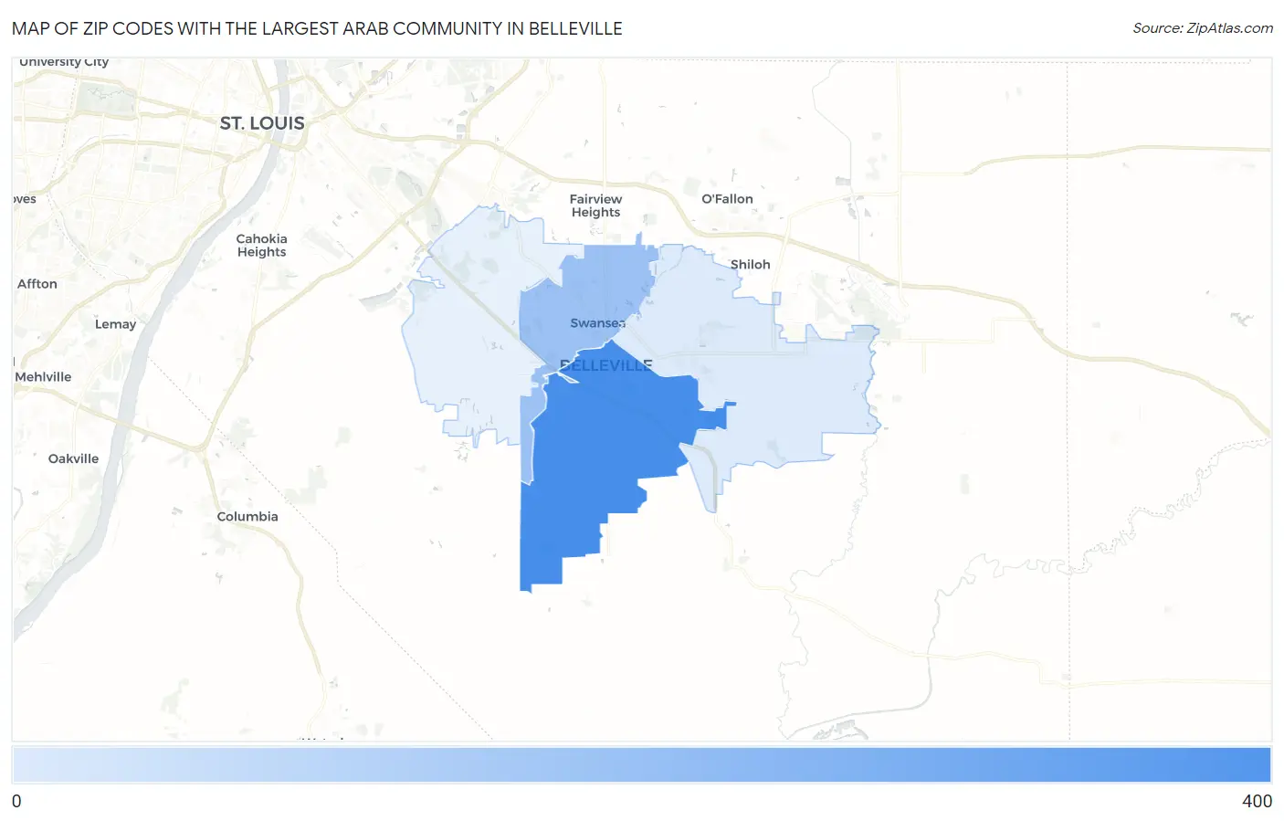 Zip Codes with the Largest Arab Community in Belleville Map