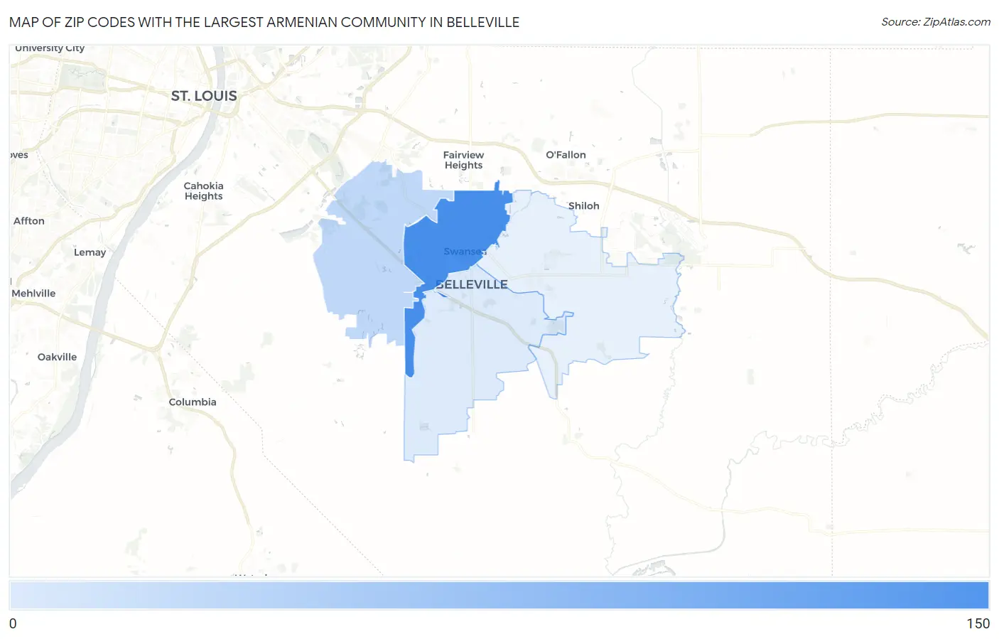 Zip Codes with the Largest Armenian Community in Belleville Map