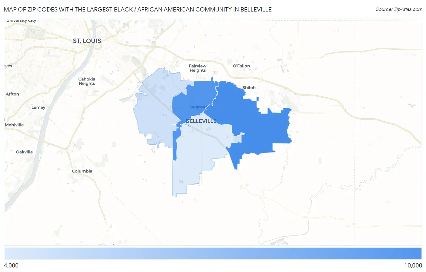 Zip Codes with the Largest Black / African American Community in Belleville Map