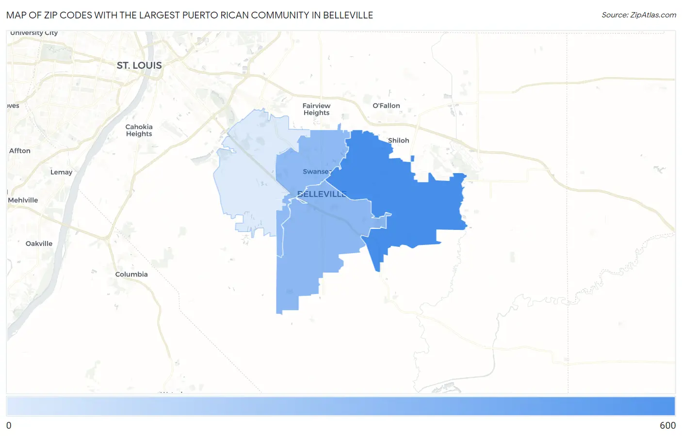 Zip Codes with the Largest Puerto Rican Community in Belleville Map