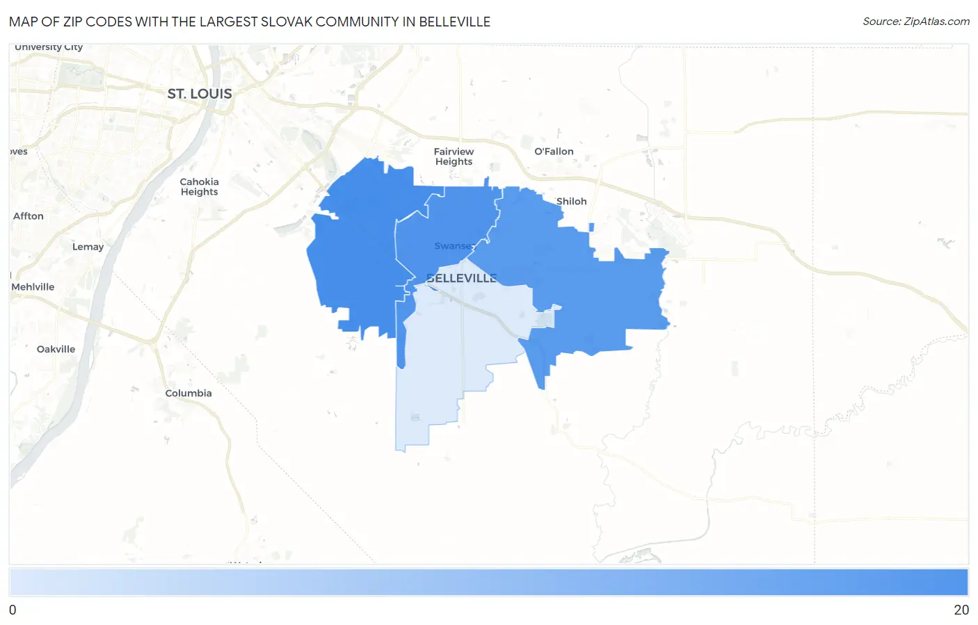 Zip Codes with the Largest Slovak Community in Belleville Map