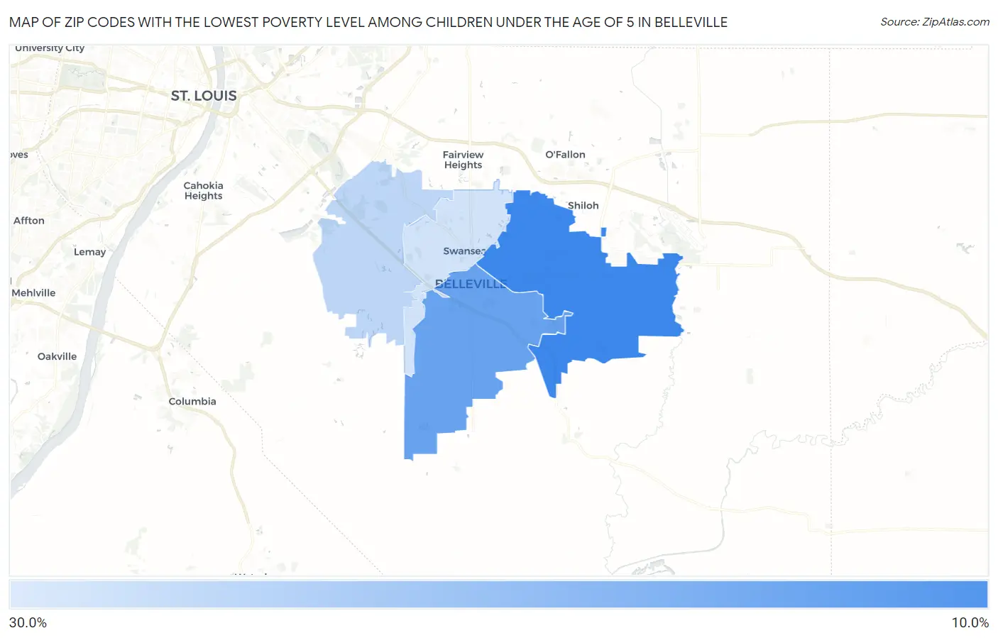 Zip Codes with the Lowest Poverty Level Among Children Under the Age of 5 in Belleville Map