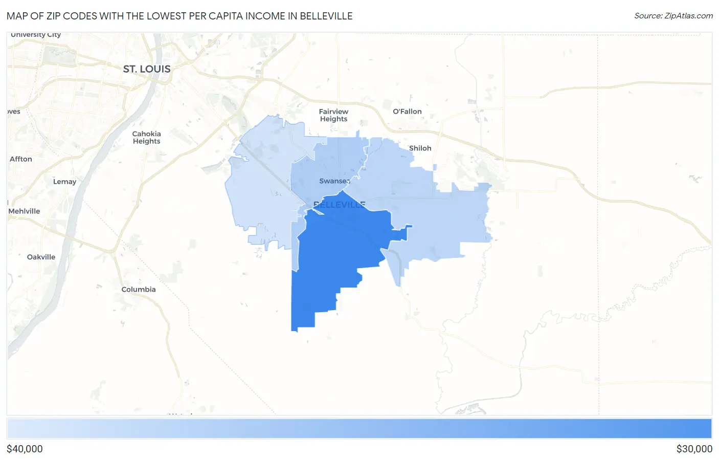 Zip Codes with the Lowest Per Capita Income in Belleville Map
