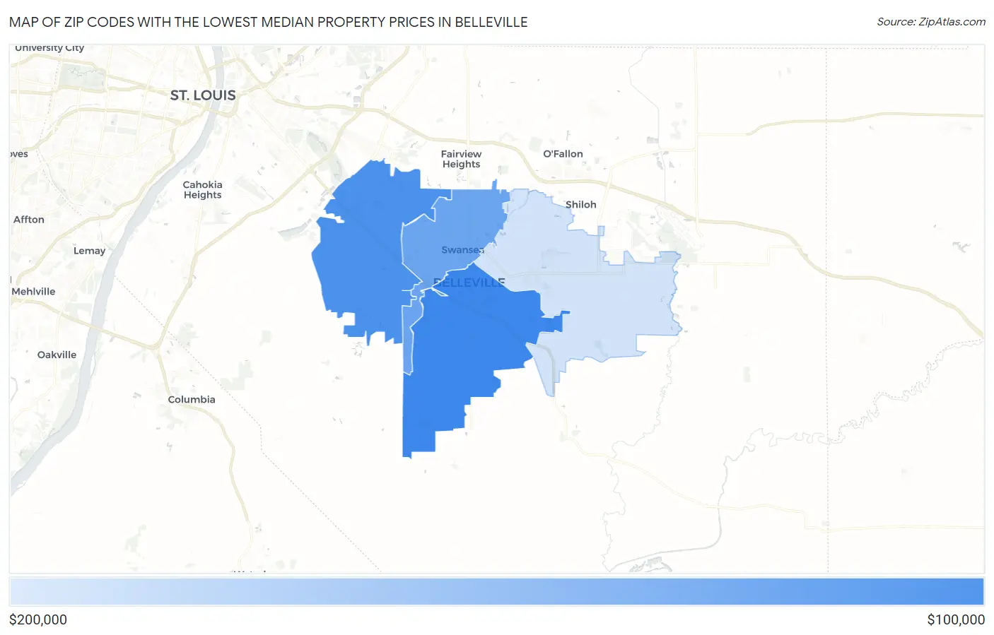 Zip Codes with the Lowest Median Property Prices in Belleville Map