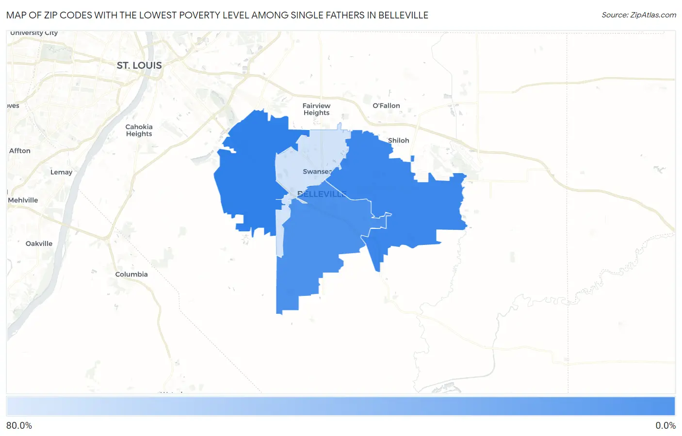 Zip Codes with the Lowest Poverty Level Among Single Fathers in Belleville Map