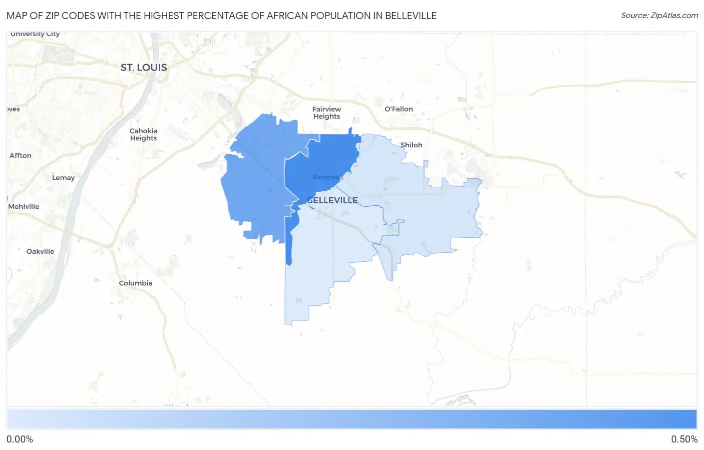 Zip Codes with the Highest Percentage of African Population in Belleville Map