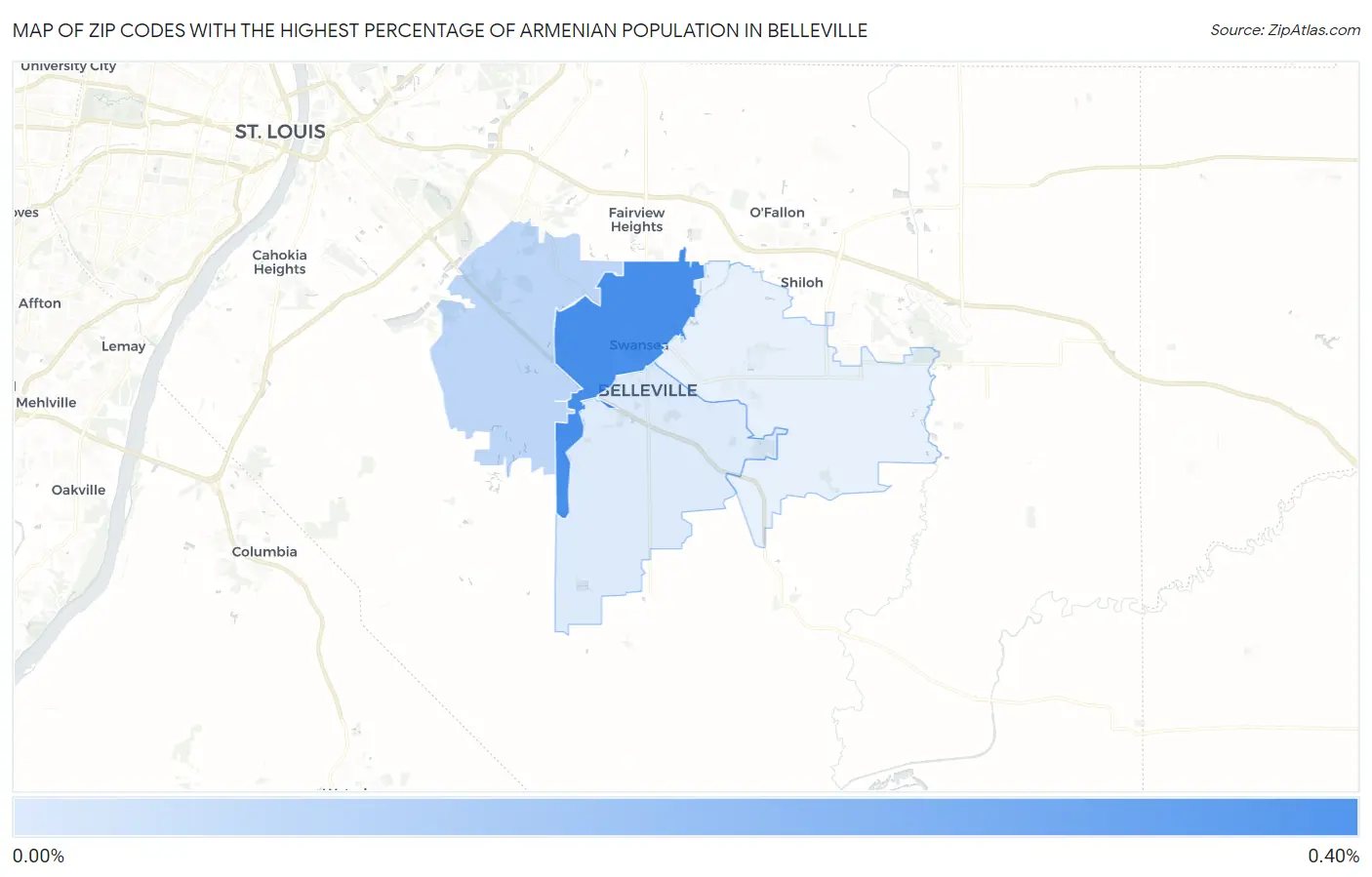 Zip Codes with the Highest Percentage of Armenian Population in Belleville Map