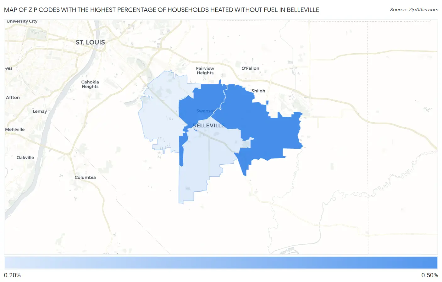 Zip Codes with the Highest Percentage of Households Heated without Fuel in Belleville Map