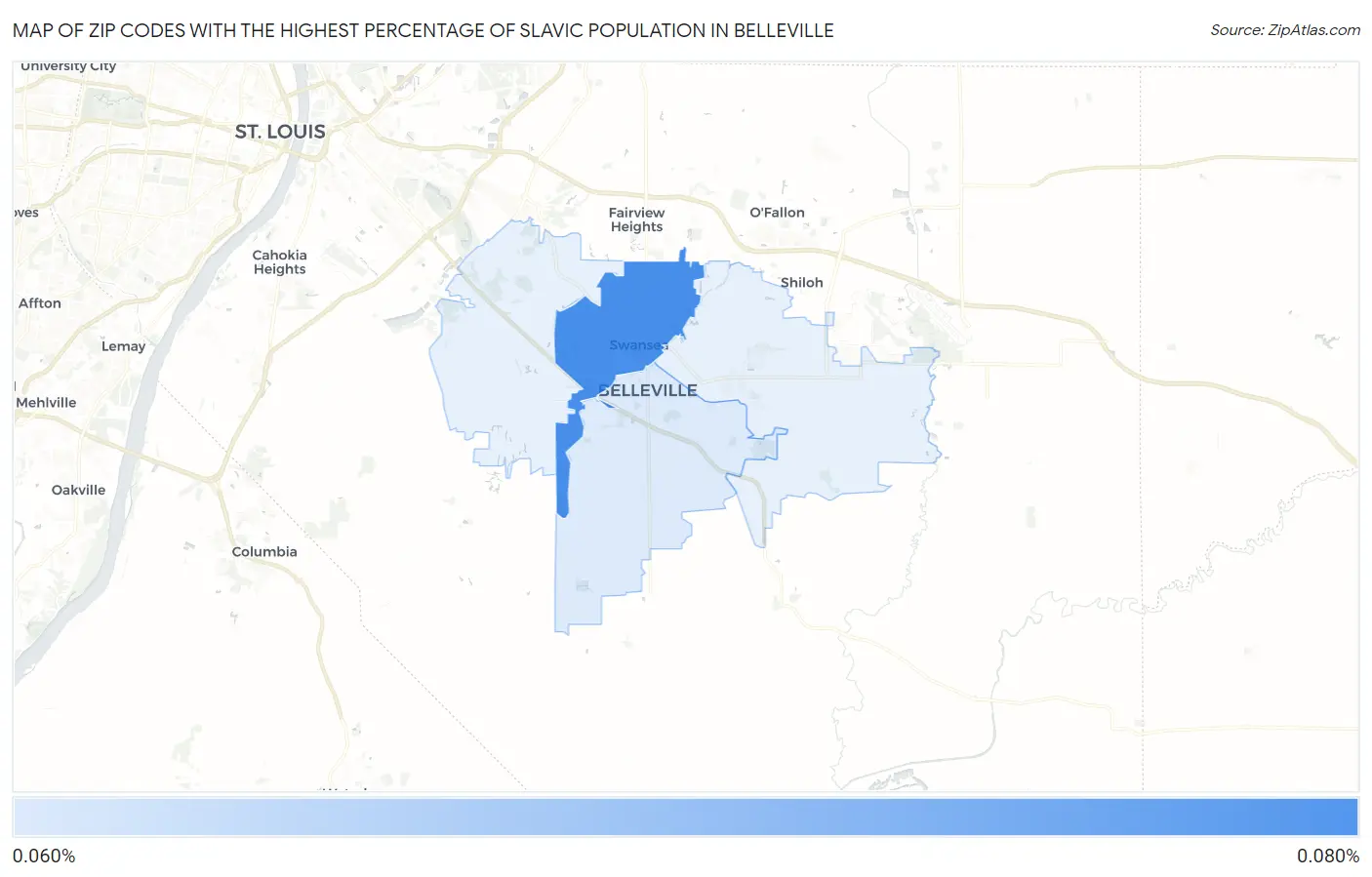 Zip Codes with the Highest Percentage of Slavic Population in Belleville Map